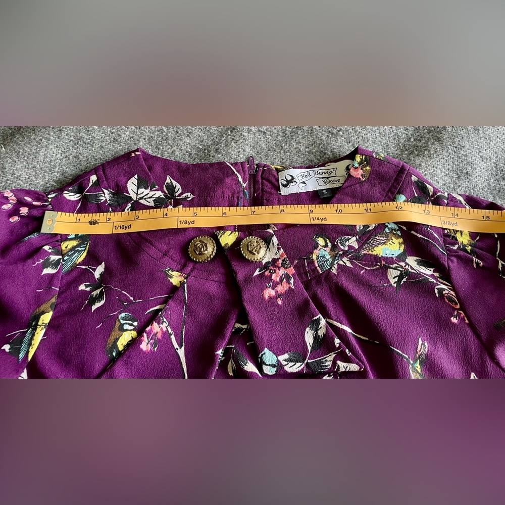 Hell Bunny Aubergine Birdy Dress Size Small - Picture 11 of 17